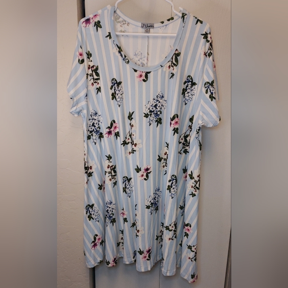 J for Justify Stripes Floral Buttery Soft Knit A-Line Dress Size 3X Boho Casual - Picture 4 of 10